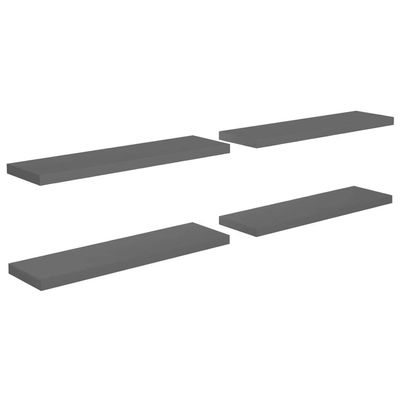 vidaXL Wall Shelves 4 Pcs, Floating Display Shelves, Wall Mounted for Photo Frame Trophy Planter Pot, Modern, High Gloss Gray