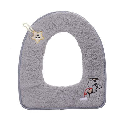 Cabilock 1pc Soft Warm Toilet Seat Cushion with Back Sticky Button Design Cartoon Pattern Comfortable Reusable for Use Grey