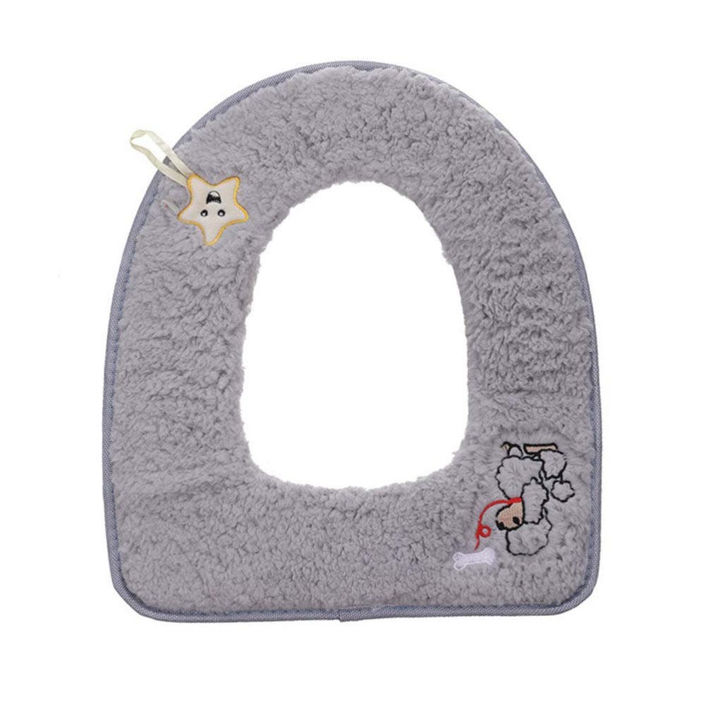 Cabilock 1pc Soft Warm Toilet Seat Cushion with Back Sticky Button Design Cartoon Pattern Comfortable Reusable for Use Grey
