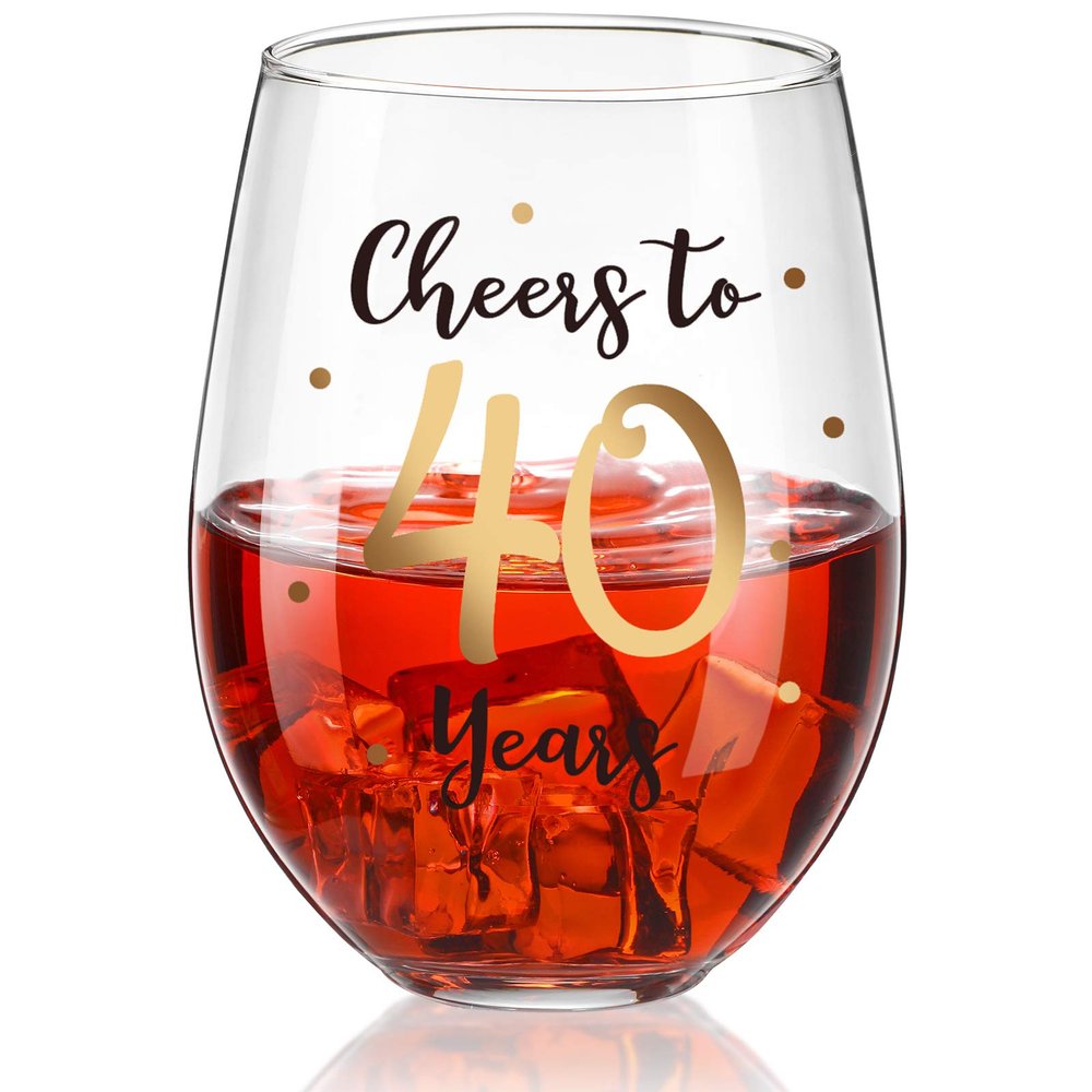 Patelai 40th Birthday Wine Glass to 40 Years 40th Birthday Gifts Fabulous Gold Stemless Wine Glass for Women and Men Present Party Wedding Anniversary Party Decorations, 17 oz Stemless