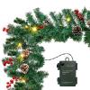 10Ft Christmas Garland with 50 LED Lights - 2 Pack Pre-lit Outdoor Xmas Garland with Timer - Pine Garland with Red Berries Snow Pine Cones - 10 Foot by 10 Inch view 1