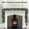 10Ft Christmas Garland with 50 LED Lights - 2 Pack Pre-lit Outdoor Xmas Garland with Timer - Pine Garland with Red Berries Snow Pine Cones - 10 Foot by 10 Inch view 2
