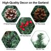 10Ft Christmas Garland with 50 LED Lights - 2 Pack Pre-lit Outdoor Xmas Garland with Timer - Pine Garland with Red Berries Snow Pine Cones - 10 Foot by 10 Inch view 3