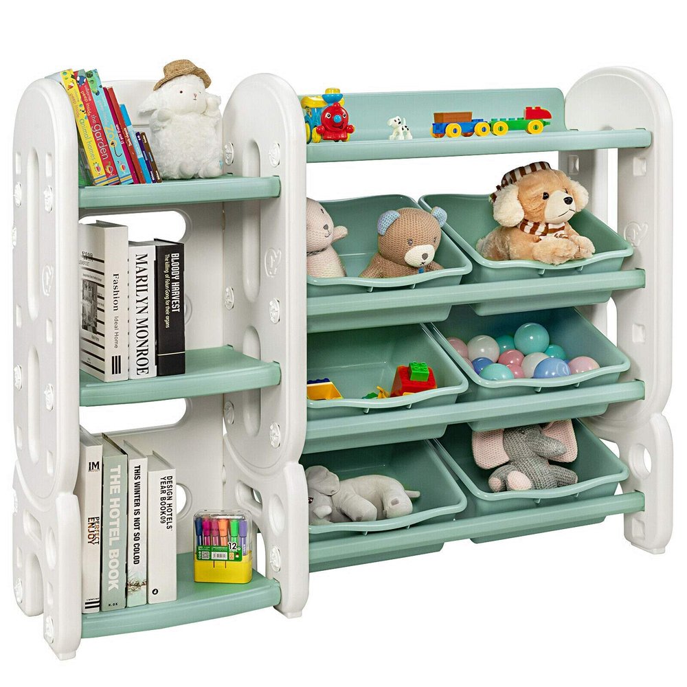 Costzon Toy Storage Organizer, 4-Tier Toy Shelf w/ 6 Removable Plastic Bins for Books Toys, Toddler Toy Bookcase Toy Rack for Playroom, Kids Room, Bedroom, Daycare, Nursery