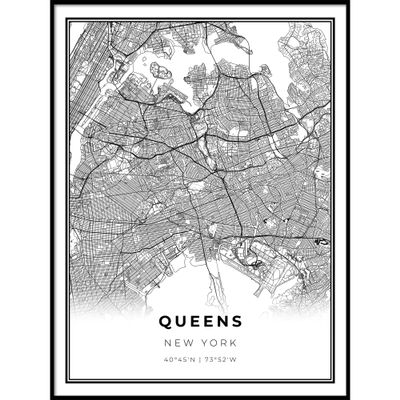 Queens Map Print, New York City NYC NY USA Map Art Poster, Modern Wall Art, Street Map Artwork 16x20