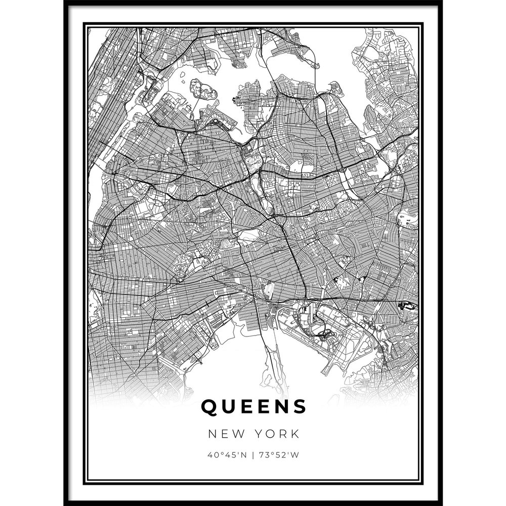 Queens Map Print, New York City NYC NY USA Map Art Poster, Modern Wall Art, Street Map Artwork 16x20