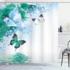 Ambesonne Floral Shower Curtain, Nature Theme Wild Flowers Monarch Flying Butterflies Lily on Lake Therapy Spa, Cloth Fabric Bathroom Decor Set with Hooks, 69" W x 84" L, Almond Green view 1