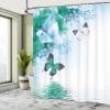 Ambesonne Floral Shower Curtain, Nature Theme Wild Flowers Monarch Flying Butterflies Lily on Lake Therapy Spa, Cloth Fabric Bathroom Decor Set with Hooks, 69" W x 84" L, Almond Green view 4