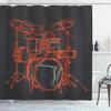 Ambesonne Rock Music Shower Curtain, Doodle Drawing Sketch Drummer Musical Inspirations Monochrome Arrangement, Cloth Fabric Bathroom Decor Set with Hooks, 69" W x 75" L, Vermilion Dimgray view 1