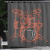 Ambesonne Rock Music Shower Curtain, Doodle Drawing Sketch Drummer Musical Inspirations Monochrome Arrangement, Cloth Fabric Bathroom Decor Set with Hooks, 69" W x 75" L, Vermilion Dimgray view 3
