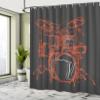 Ambesonne Rock Music Shower Curtain, Doodle Drawing Sketch Drummer Musical Inspirations Monochrome Arrangement, Cloth Fabric Bathroom Decor Set with Hooks, 69" W x 75" L, Vermilion Dimgray view 4