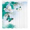 Ambesonne Floral Shower Curtain, Nature Theme Wild Flowers Monarch Flying Butterflies Lily on Lake Therapy Spa, Cloth Fabric Bathroom Decor Set with Hooks, 69" W x 70" L, Dark Seafoam view 2