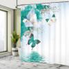 Ambesonne Floral Shower Curtain, Nature Theme Wild Flowers Monarch Flying Butterflies Lily on Lake Therapy Spa, Cloth Fabric Bathroom Decor Set with Hooks, 69" W x 70" L, Dark Seafoam view 4