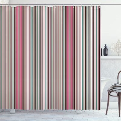 Ambesonne Striped Shower Curtain, Blue Purple Teal Aqua Lavender Colored Vertical Stripes Geometric Abstract Vintage, Cloth Fabric Bathroom Decor Set with Hooks, 69" W x 84" L, Pink