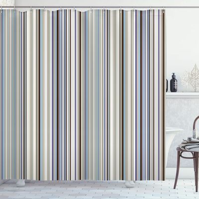 Ambesonne Striped Shower Curtain, Blue Purple Teal Aqua Lavender Colored Vertical Stripes Geometric Abstract Vintage, Cloth Fabric Bathroom Decor Set with Hooks, 69" W x 75" L, Dark Indigo