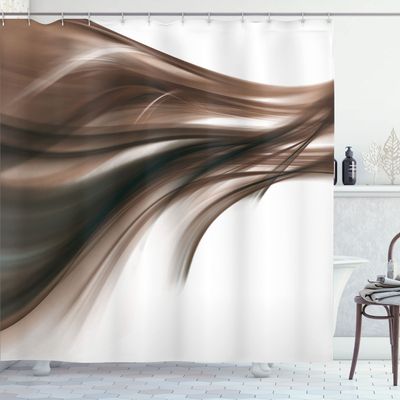 Ambesonne Abstract Shower Curtain, Modern Contemporary Abstract Smooth Lines Blurred Smock Art Flowing Rays Print, Cloth Fabric Bathroom Decor Set with Hooks, 69" W x 75" L, Brown Caramel