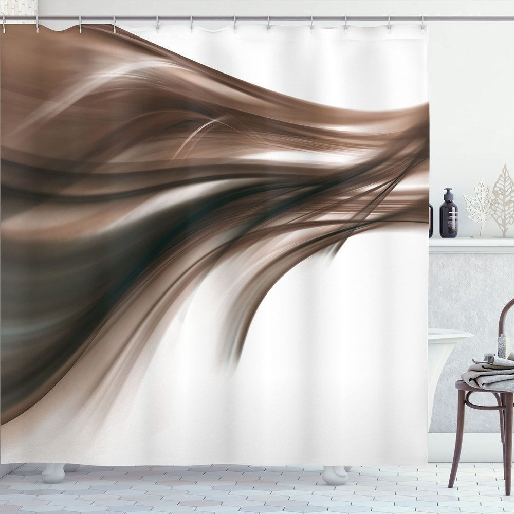 Ambesonne Abstract Shower Curtain, Modern Contemporary Abstract Smooth Lines Blurred Smock Art Flowing Rays Print, Cloth Fabric Bathroom Decor Set with Hooks, 69" W x 75" L, Brown Caramel