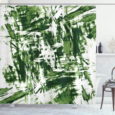 Ambesonne Monochrome Shower Curtain, Old Grunge Style Abstract Art with Brushstrokes Chaos Image Print, Cloth Fabric Bathroom Decor Set with Hooks, 69" W x 75" L, Fern Green
