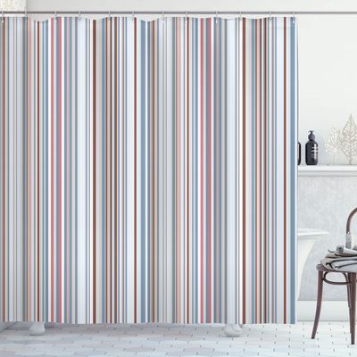 Ambesonne Striped Shower Curtain, Blue Purple Teal Aqua Lavender Colored Vertical Stripes Geometric Abstract Vintage, Cloth Fabric Bathroom Decor Set with Hooks, 69" W x 84" L, Coral White