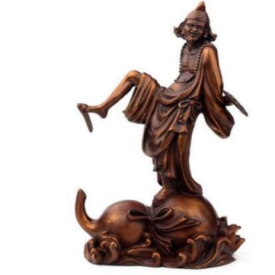 Art Sculpture Copper Statue Pure Copper Jigong Decoration Dragon Subduing Arhat Buddha Household Crafts Smile Buddha Gourd Decorati-B