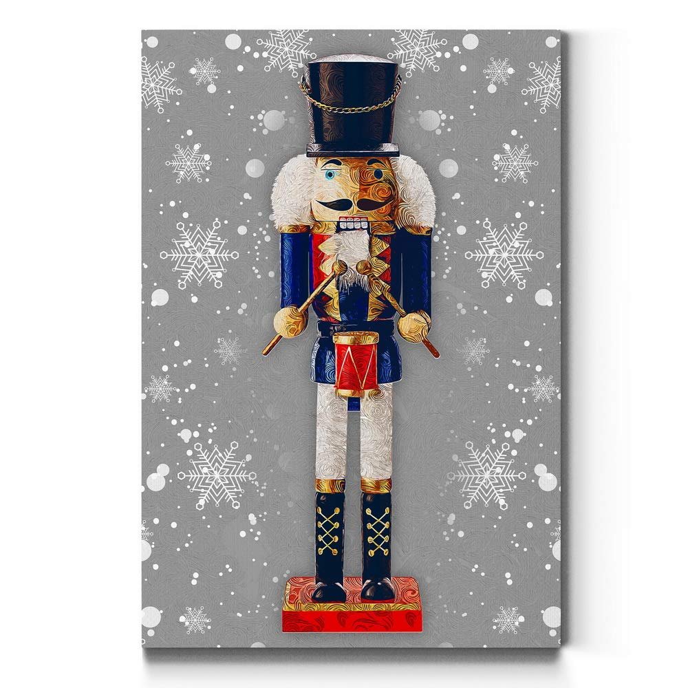 WEXFORD HOME Nutcracker on Gray Wall Art, Festive Christmas & Winter Decorations, Cute Snowflake Design, Premium Gallery Wrapped Canvas Decor, Ready to Hang, 24 in H x 36 in W, Made in America