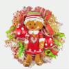 Artisan 16x16x6 Gingerbread Man Christmas Wreath with 2 Polka Dot Ornaments. Wreath is Very Full, Made with Weatherproof Snow Fabric & Ribbon. view 1