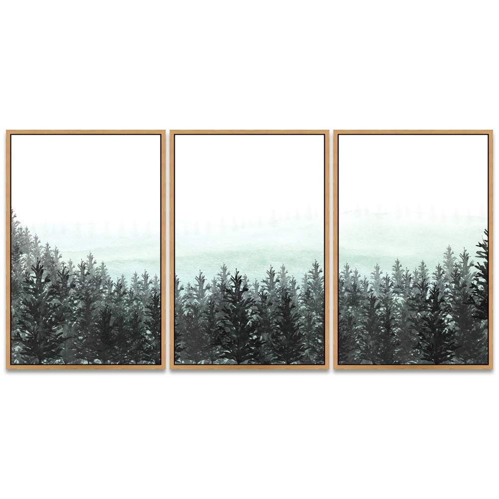 SIGNWIN 3 Piece Framed Canvas Wall Art Woodland Nursery Decor Landscape with Trees Canvas Prints Home Artwork Decoration for Living Room,Bedroom - 16"x24"x3 Panels