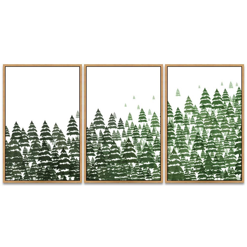 SIGNWIN 3 Piece Framed Canvas Wall Art Woodland Nursery Decor Landscape with Trees Canvas Prints Home Artwork Decoration for Living Room,Bedroom - 16"x24"x3 Panels