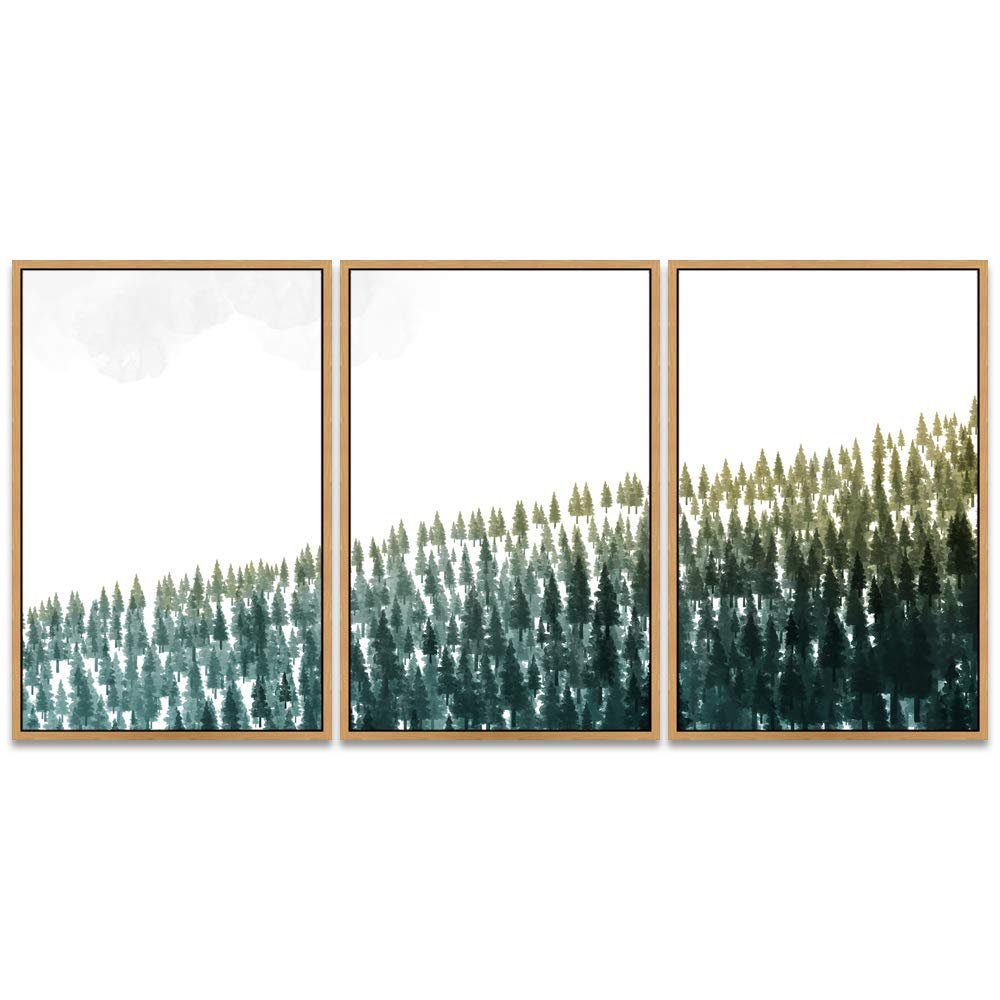 SIGNWIN 3 Piece Framed Canvas Wall Art Woodland Nursery Decor Landscape with Trees Canvas Prints Home Artwork Decoration for Living Room,Bedroom - 16"x24"x3 Panels