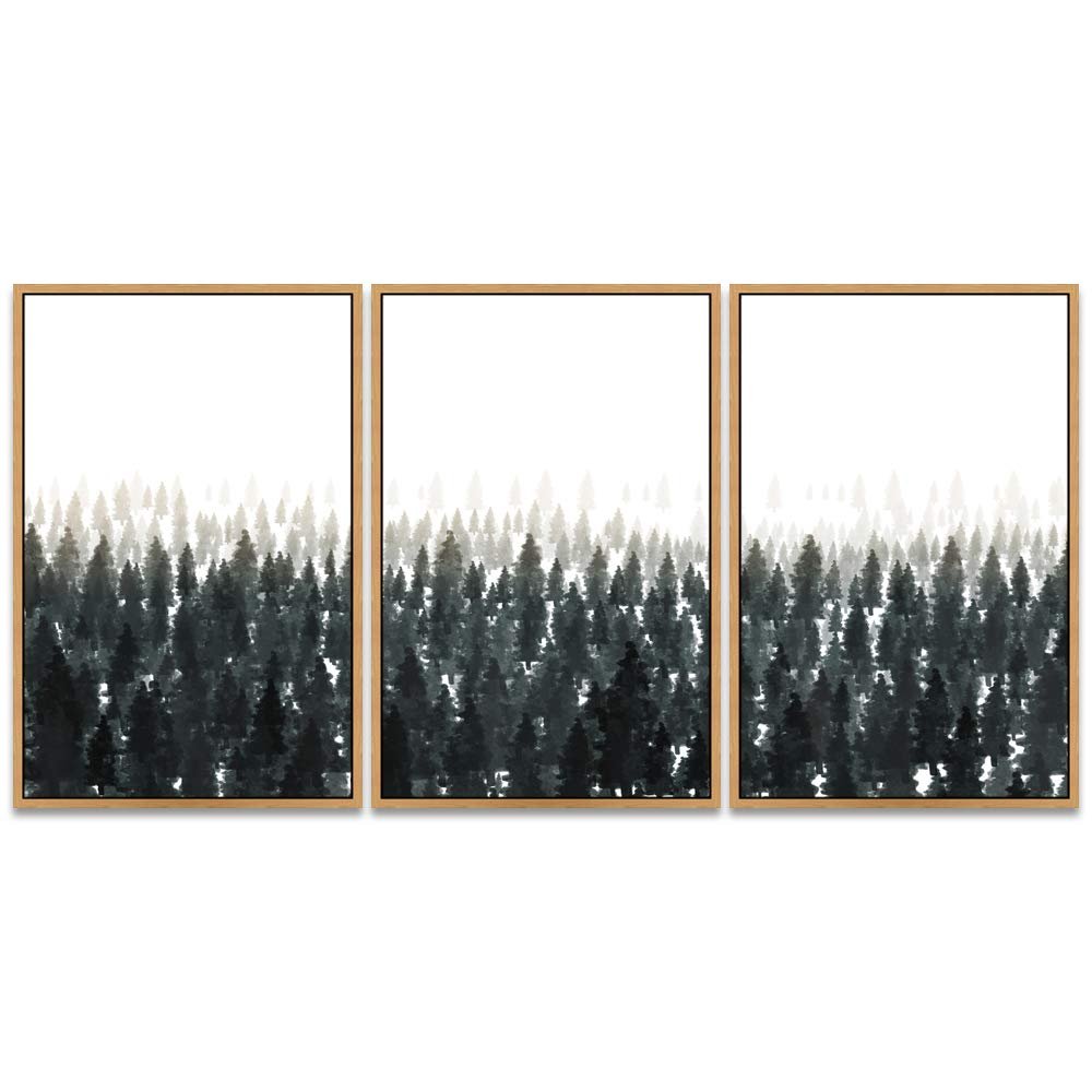 SIGNWIN 3 Piece Framed Canvas Wall Art Woodland Nursery Decor Landscape with Trees Canvas Prints Home Artwork Decoration for Living Room,Bedroom - 16"x24"x3 Panels