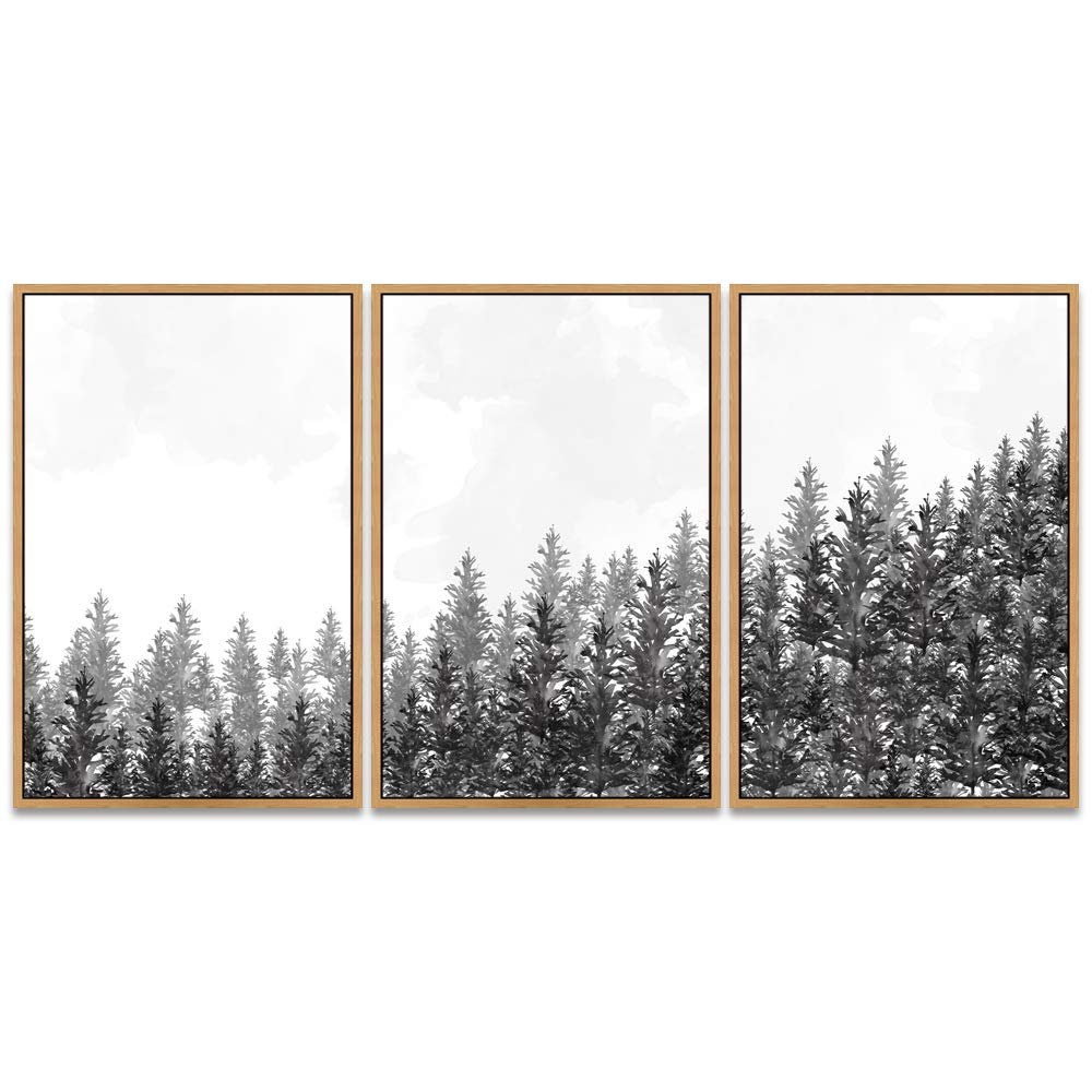 SIGNWIN 3 Piece Framed Canvas Wall Art Woodland Nursery Decor Landscape with Trees Canvas Prints Home Artwork Decoration for Living Room,Bedroom - 16"x24"x3 Panels