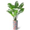 Artificial Tree in Contemporary Daisy Flower Pattern Planter, Fake Monstera Silk Tree for Indoor and Outdoor Home Decoration - 65" Overall Tall (Plant Pot Plus Tree) view 2