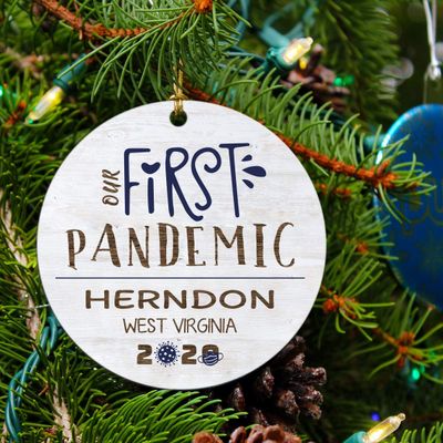 Quarantine Christmas Ornament Herndon - Your City Ornament 2020 Christmas Gift for Family, Friend, Teacher 3"