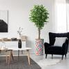 Artificial Tree in Contemporary Daisy Flower Pattern Planter, Fake Ficus Silk Tree for Indoor and Outdoor Home Decoration - 75" Overall Tall (Plant Pot Plus Tree) view 1