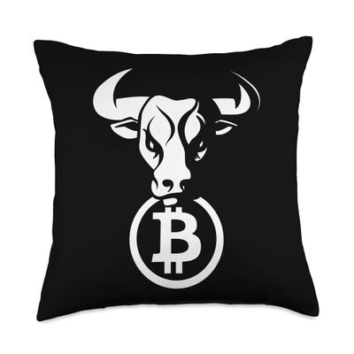 Bitcoin BTC Crypto Bulls Animal Currency Blockchain Gift Throw Pillow