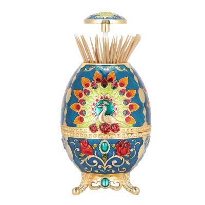 HERCHR Retractable Toothpick Holder, Peacock Retro Automatic Pop up Toothpick Dispenser Holder Case Storage Organizer Container Decoration for Home Restaurant Hotel