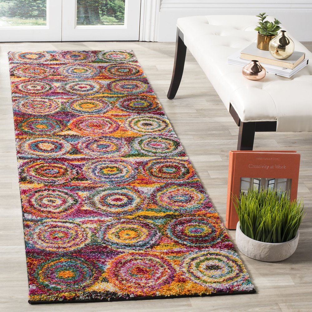 SAFAVIEH Fiesta Shag Collection Runner Rug - 2'3" x 12', Multi, Modern Circles Abstract Design, Non-Shedding & Easy Care, 0.5-inch Thick Ideal for High Traffic Areas in Living Room, Bedroom (FSG359M)