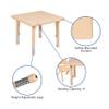 EMMA + OLIVER 24" Square Natural Plastic Height Adjustable Activity Table - School Table for 4 view 4