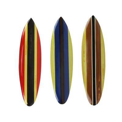 Zeckos Set of 3 Handmade Striped Wooden Surfboard Wall Hangings - Coastal Wood Beach Decorations - Each 32 Inches Long - Stylish and Casual Beach-Themed Home Decor