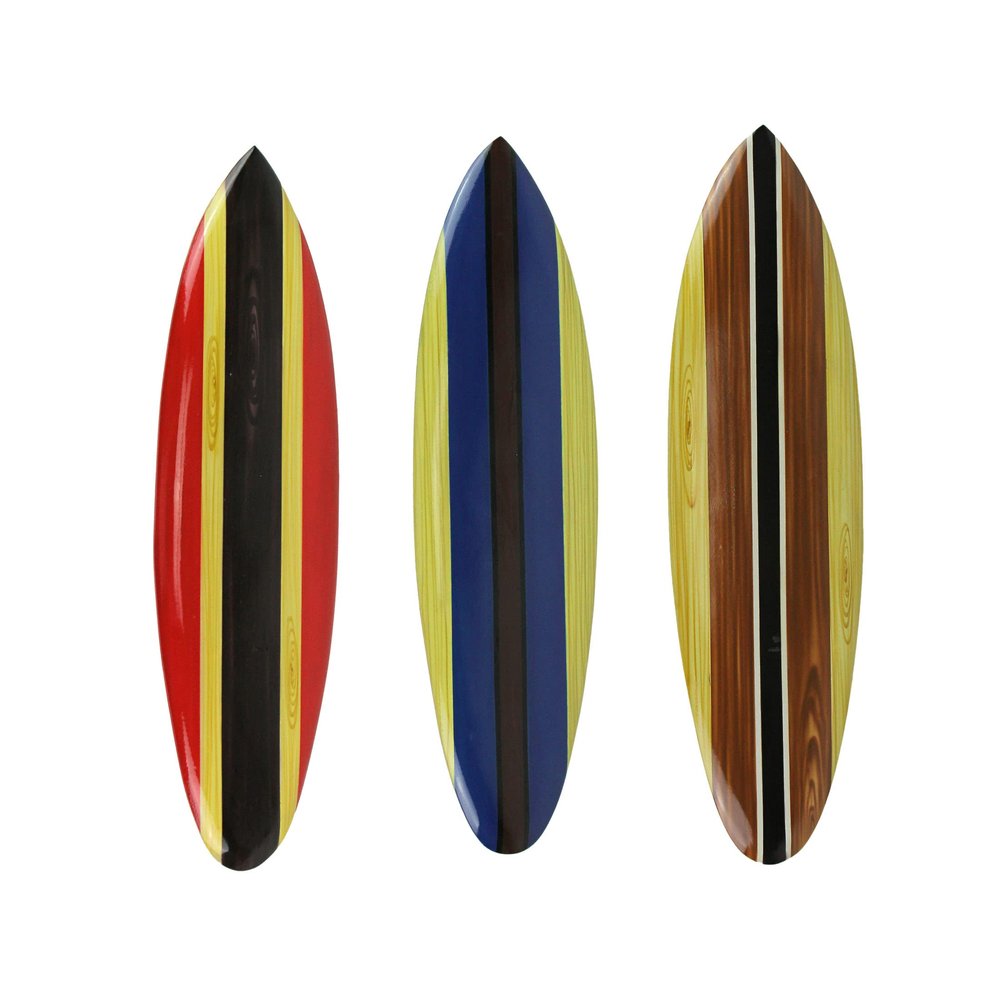 Zeckos Set of 3 Handmade Striped Wooden Surfboard Wall Hangings - Coastal Wood Beach Decorations - Each 32 Inches Long - Stylish and Casual Beach-Themed Home Decor