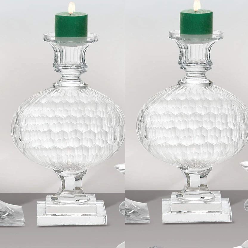 Set of 2 Glass Candle Holder (JJ002HN)