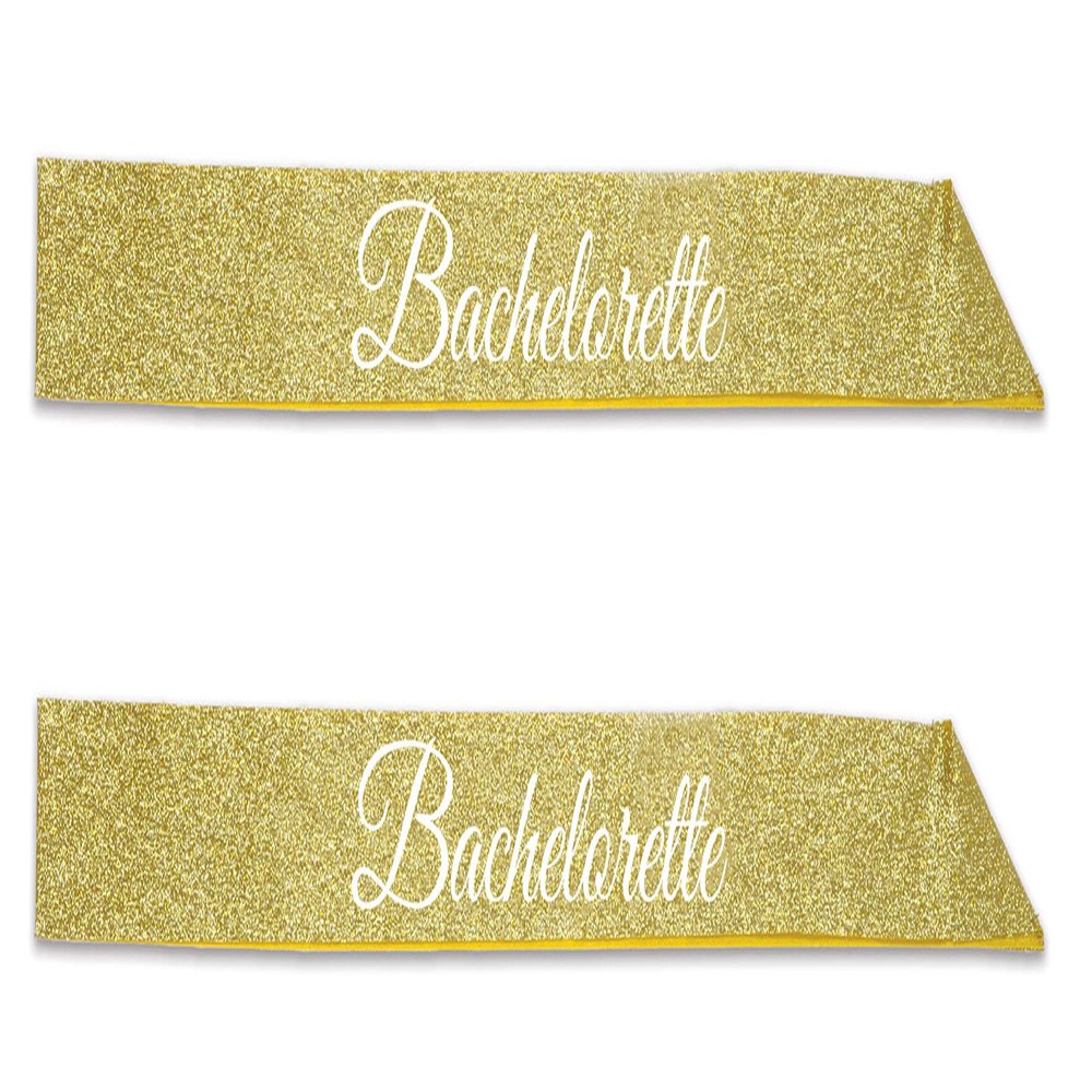 Beistle Bachelorette Sash, 32.5" x 3.5", Gold/White