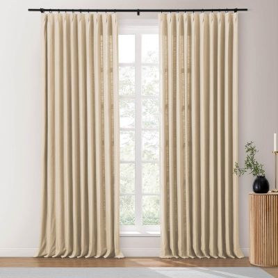 Drapifytex 52Wx84L Pinch Pleat Cotton Linen Blended Window Curtain, 84 Inches Long Light Filtering Heavyweight Drapery for Bedroom, Gardenia Living Room Window Drape Decoration, 1 Panel