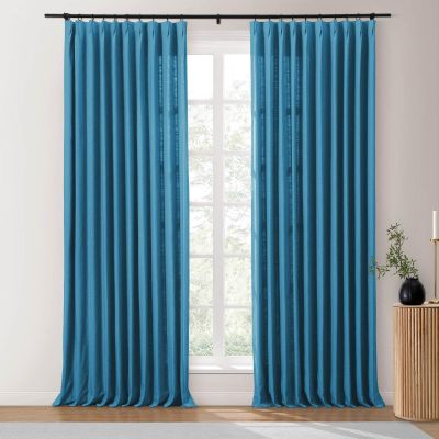 Drapifytex 52Wx84L Pinch Pleat Cotton Linen Blended Window Curtain, 84 Inches Long Light Filtering Heavyweight Drapery for Bedroom, Blue Living Room Window Drape Decoration, 1 Panel