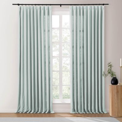 Drapifytex 52Wx84L Pinch Pleat Cotton Linen Blended Window Curtain, 84 Inches Long Light Filtering Heavyweight Drapery for Bedroom, Blue Gray Living Room Window Drape Decoration, 1 Panel