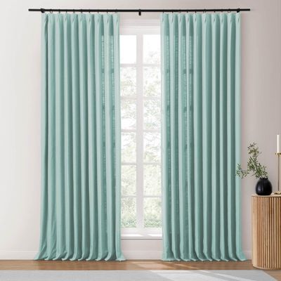 Drapifytex 52Wx84L Pinch Pleat Cotton Linen Blended Window Curtain, 84 Inches Long Light Filtering Heavyweight Drapery for Bedroom, Sky Blue Living Room Window Drape Decoration, 1 Panel