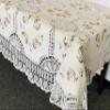 100% Cotton Handmade Crochet Lace with Ribbon Embroidered Linen Tablecloth-Beige (86X86 RD.) view 1