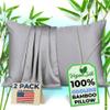Pillow Cases - 100% Viscose Derived from Bamboo - Cooling Pillowcase - Standard Size, Gray, Set of 2 Zippered - for Hot Sleepers - Soft Pillow Covers - by Vegan Silk view 1