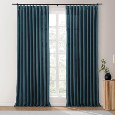 Drapifytex 52Wx84L Pinch Pleat Cotton Linen Blended Window Curtain, 84 Inches Long Light Filtering Heavyweight Drapery for Bedroom, Navy Living Room Window Drape Decoration, 1 Panel