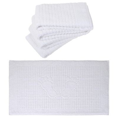 4 Pack Cotton Bath Mat for Bathroom Floor Towel - Turkish Bath Mat Set of 4-100% Cotton Reversible Washable Absorbent Feet Towel 18 X 34 Inches White